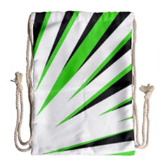 Rays Light Chevron White Green Black Drawstring Bag (large) by Mariart