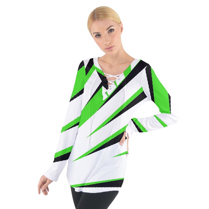 Rays Light Chevron White Green Black Women s Tie Up Tee