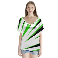 Rays Light Chevron White Green Black Flutter Sleeve Top