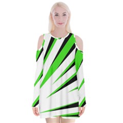 Rays Light Chevron White Green Black Velvet Long Sleeve Shoulder Cutout Dress by Mariart