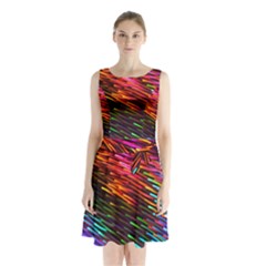 Rainbow Shake Light Line Sleeveless Waist Tie Chiffon Dress by Mariart