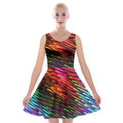 Rainbow Shake Light Line Velvet Skater Dress by Mariart