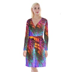 Rainbow Shake Light Line Long Sleeve Velvet Front Wrap Dress by Mariart