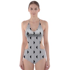 Stripes Line Triangles Vertical Black Cut-out One Piece Swimsuit by Mariart