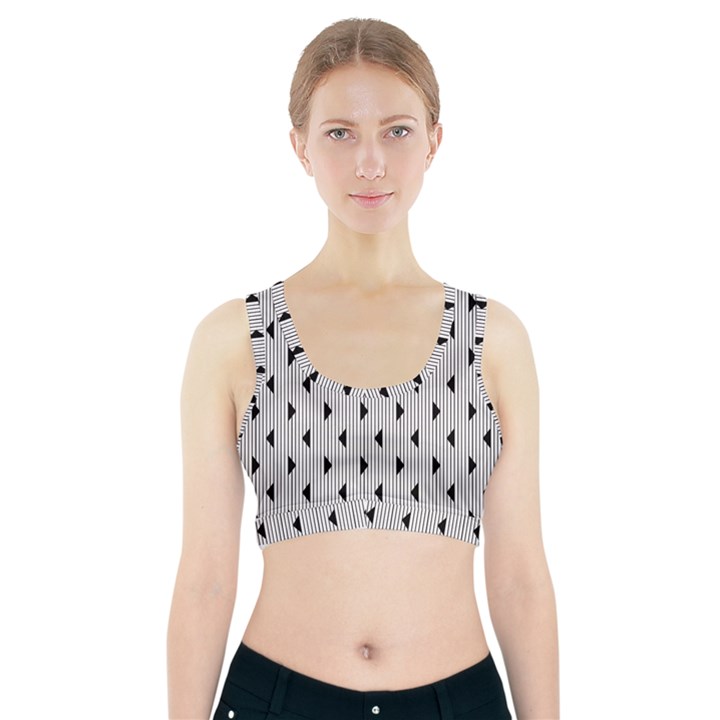 Stripes Line Triangles Vertical Black Sports Bra With Pocket