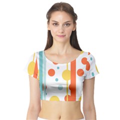 Stripes Dots Line Circle Vertical Yellow Red Blue Polka Short Sleeve Crop Top (tight Fit)