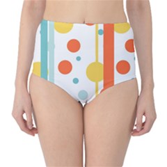 Stripes Dots Line Circle Vertical Yellow Red Blue Polka High-waist Bikini Bottoms