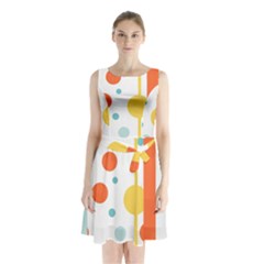 Stripes Dots Line Circle Vertical Yellow Red Blue Polka Sleeveless Waist Tie Chiffon Dress