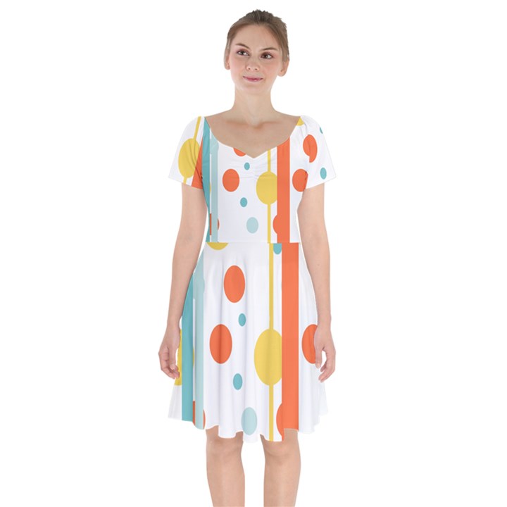 Stripes Dots Line Circle Vertical Yellow Red Blue Polka Short Sleeve Bardot Dress