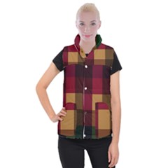 Stripes Plaid Color Women s Button Up Puffer Vest