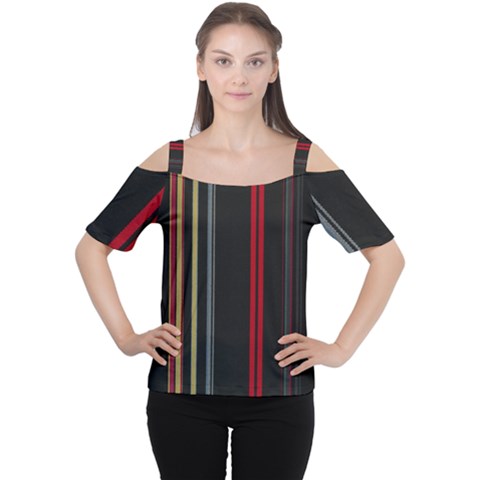 Stripes Line Black Red Women s Cutout Shoulder Tee by Mariart