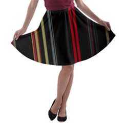 Stripes Line Black Red A-line Skater Skirt