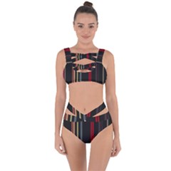 Stripes Line Black Red Bandaged Up Bikini Set 