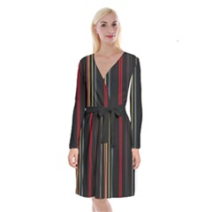 Stripes Line Black Red Long Sleeve Velvet Front Wrap Dress by Mariart