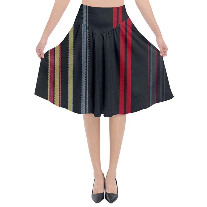 Stripes Line Black Red Flared Midi Skirt