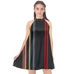 Stripes Line Black Red Halter Neckline Chiffon Dress 