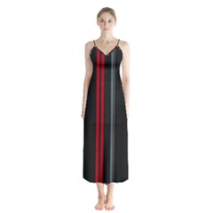 Stripes Line Black Red Button Up Chiffon Maxi Dress