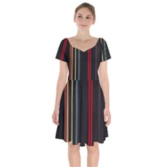 Stripes Line Black Red Short Sleeve Bardot Dress