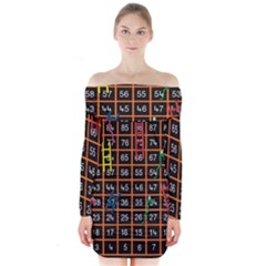 Snakes Ladders Game Plaid Number Long Sleeve Off Shoulder Dress by Mariart