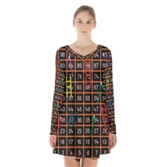 Snakes Ladders Game Plaid Number Long Sleeve Velvet V-neck Dress by Mariart