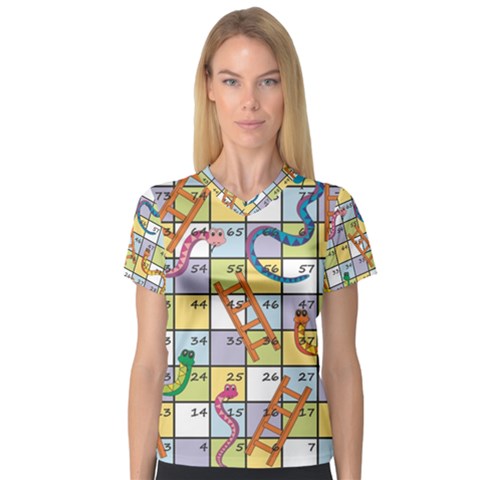 Snakes Ladders Game Board Women s V-neck Sport Mesh Tee by Mariart