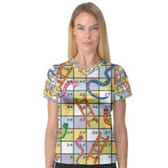 Snakes Ladders Game Board Women s V-neck Sport Mesh Tee