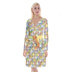 Snakes Ladders Game Board Long Sleeve Velvet Front Wrap Dress