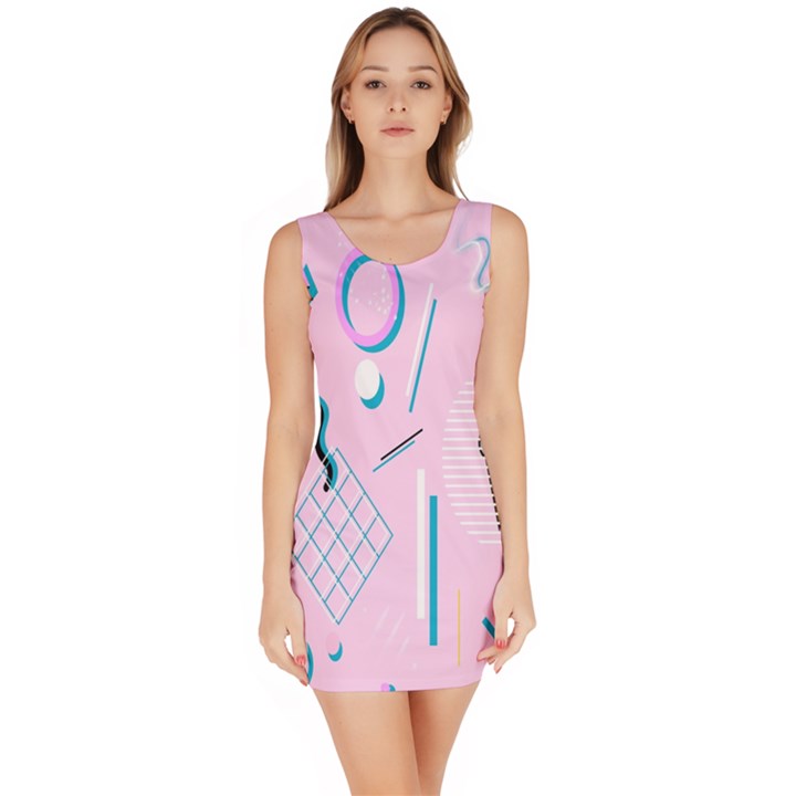 Vintage Unique Graphics Memphis Style Geometric Sleeveless Bodycon Dress