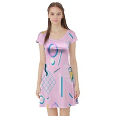 Vintage Unique Graphics Memphis Style Geometric Short Sleeve Skater Dress by Mariart