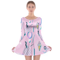 Vintage Unique Graphics Memphis Style Geometric Long Sleeve Skater Dress by Mariart