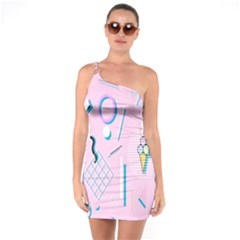 Vintage Unique Graphics Memphis Style Geometric One Soulder Bodycon Dress