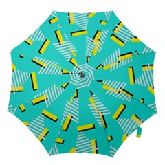 Vintage Unique Graphics Memphis Style Geometric Triangle Line Cube Yellow Green Blue Hook Handle Umbrellas (small) by Mariart