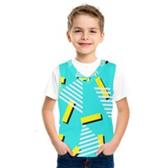 Vintage Unique Graphics Memphis Style Geometric Triangle Line Cube Yellow Green Blue Kids  Sportswear