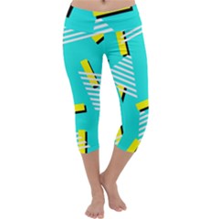 Vintage Unique Graphics Memphis Style Geometric Triangle Line Cube Yellow Green Blue Capri Yoga Leggings