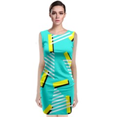 Vintage Unique Graphics Memphis Style Geometric Triangle Line Cube Yellow Green Blue Classic Sleeveless Midi Dress by Mariart