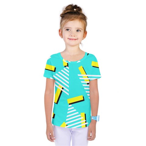 Vintage Unique Graphics Memphis Style Geometric Triangle Line Cube Yellow Green Blue Kids  One Piece Tee by Mariart