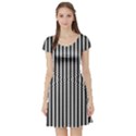 Vertical Lines Waves Wave Chevron Small Black Short Sleeve Skater Dress View1