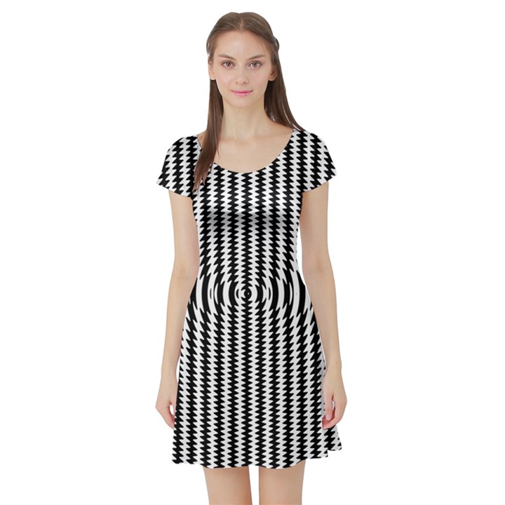 Vertical Lines Waves Wave Chevron Small Black Short Sleeve Skater Dress