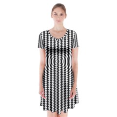 Vertical Lines Waves Wave Chevron Small Black Short Sleeve V-neck Flare Dress by Mariart