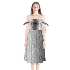 Vertical Lines Waves Wave Chevron Small Black Shoulder Tie Bardot Midi Dress