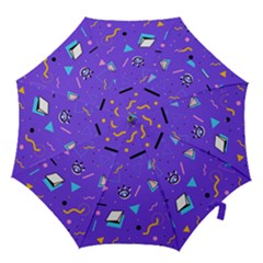 Vintage Unique Graphics Memphis Style Geometric Style Pattern Grapic Triangle Big Eye Purple Blue Hook Handle Umbrellas (large) by Mariart