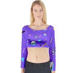 Vintage Unique Graphics Memphis Style Geometric Style Pattern Grapic Triangle Big Eye Purple Blue Long Sleeve Crop Top