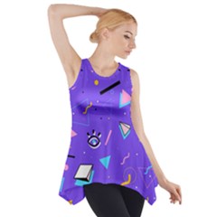 Vintage Unique Graphics Memphis Style Geometric Style Pattern Grapic Triangle Big Eye Purple Blue Side Drop Tank Tunic by Mariart