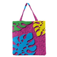 Vintage Unique Graphics Memphis Style Geometric Leaf Green Blue Yellow Pink Grocery Tote Bag