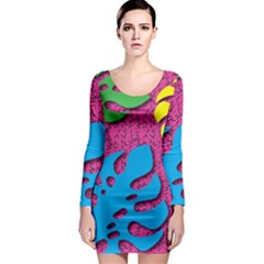 Vintage Unique Graphics Memphis Style Geometric Leaf Green Blue Yellow Pink Long Sleeve Bodycon Dress by Mariart