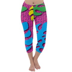 Vintage Unique Graphics Memphis Style Geometric Leaf Green Blue Yellow Pink Capri Winter Leggings 