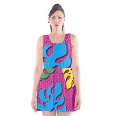 Vintage Unique Graphics Memphis Style Geometric Leaf Green Blue Yellow Pink Scoop Neck Skater Dress by Mariart