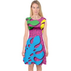 Vintage Unique Graphics Memphis Style Geometric Leaf Green Blue Yellow Pink Capsleeve Midi Dress by Mariart