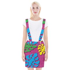 Vintage Unique Graphics Memphis Style Geometric Leaf Green Blue Yellow Pink Braces Suspender Skirt by Mariart