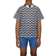 Waves Stripes Triangles Wave Chevron Black Kids  Short Sleeve Swimwear by Mariart